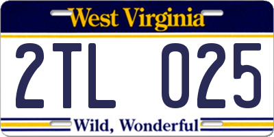 WV license plate 2TL025