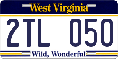 WV license plate 2TL050
