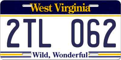 WV license plate 2TL062