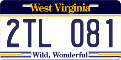 WV license plate 2TL081