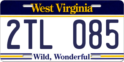 WV license plate 2TL085