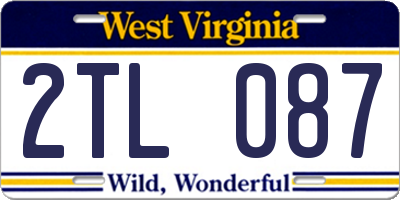 WV license plate 2TL087