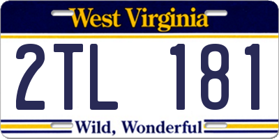WV license plate 2TL181