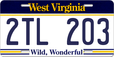WV license plate 2TL203