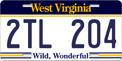 WV license plate 2TL204