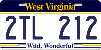 WV license plate 2TL212