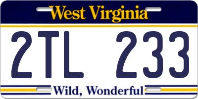 WV license plate 2TL233