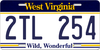 WV license plate 2TL254