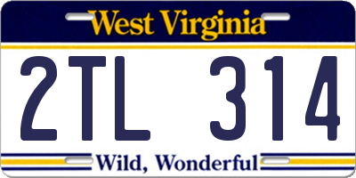 WV license plate 2TL314