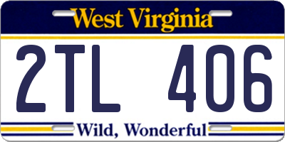 WV license plate 2TL406