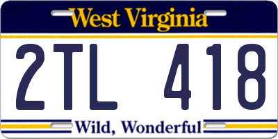 WV license plate 2TL418