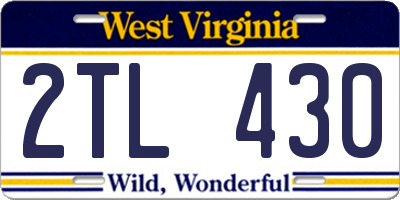 WV license plate 2TL430