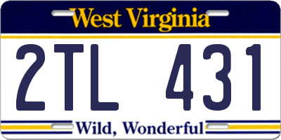 WV license plate 2TL431