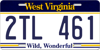 WV license plate 2TL461