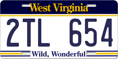 WV license plate 2TL654