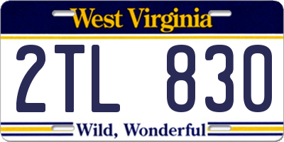 WV license plate 2TL830