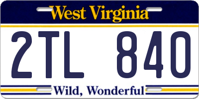 WV license plate 2TL840
