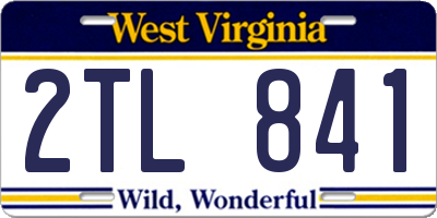 WV license plate 2TL841