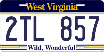 WV license plate 2TL857