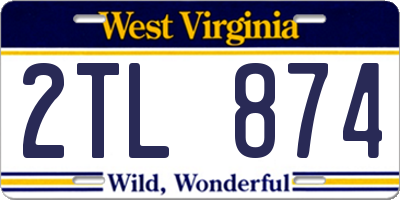 WV license plate 2TL874