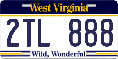 WV license plate 2TL888