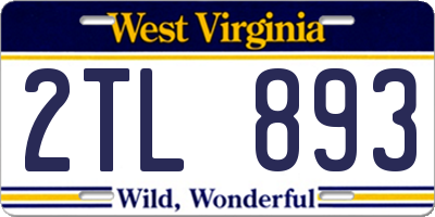 WV license plate 2TL893