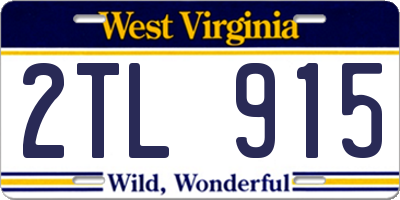 WV license plate 2TL915