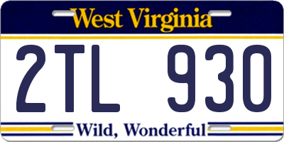 WV license plate 2TL930