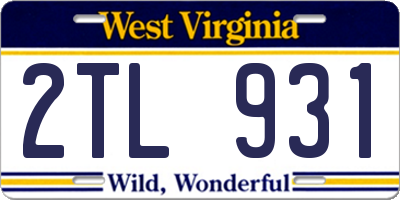 WV license plate 2TL931
