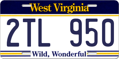 WV license plate 2TL950