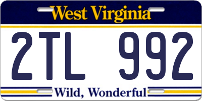 WV license plate 2TL992