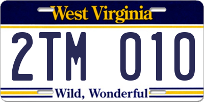 WV license plate 2TM010