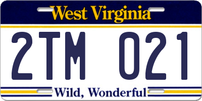 WV license plate 2TM021