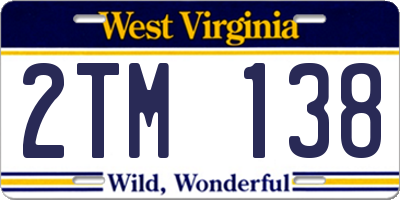 WV license plate 2TM138