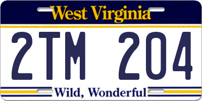 WV license plate 2TM204