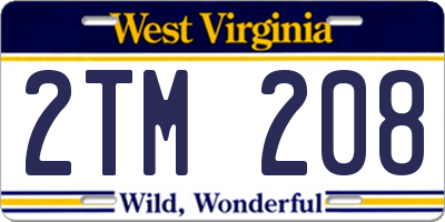 WV license plate 2TM208
