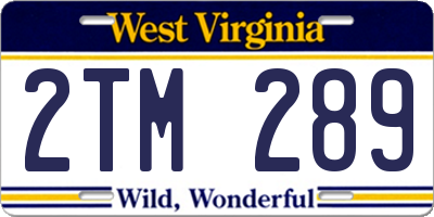 WV license plate 2TM289