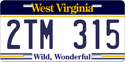 WV license plate 2TM315
