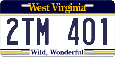 WV license plate 2TM401
