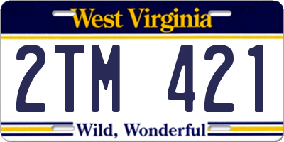 WV license plate 2TM421