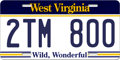 WV license plate 2TM800