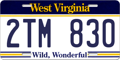 WV license plate 2TM830