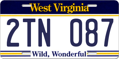 WV license plate 2TN087