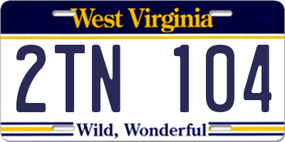 WV license plate 2TN104