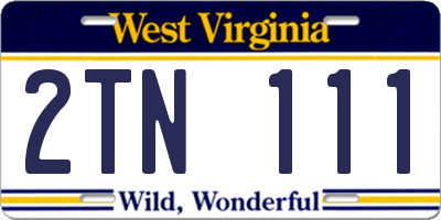 WV license plate 2TN111
