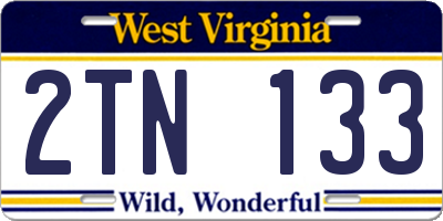 WV license plate 2TN133