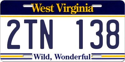WV license plate 2TN138