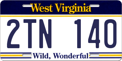 WV license plate 2TN140