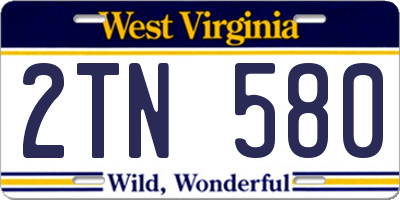 WV license plate 2TN580