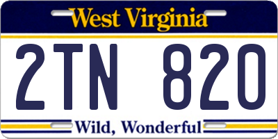 WV license plate 2TN820